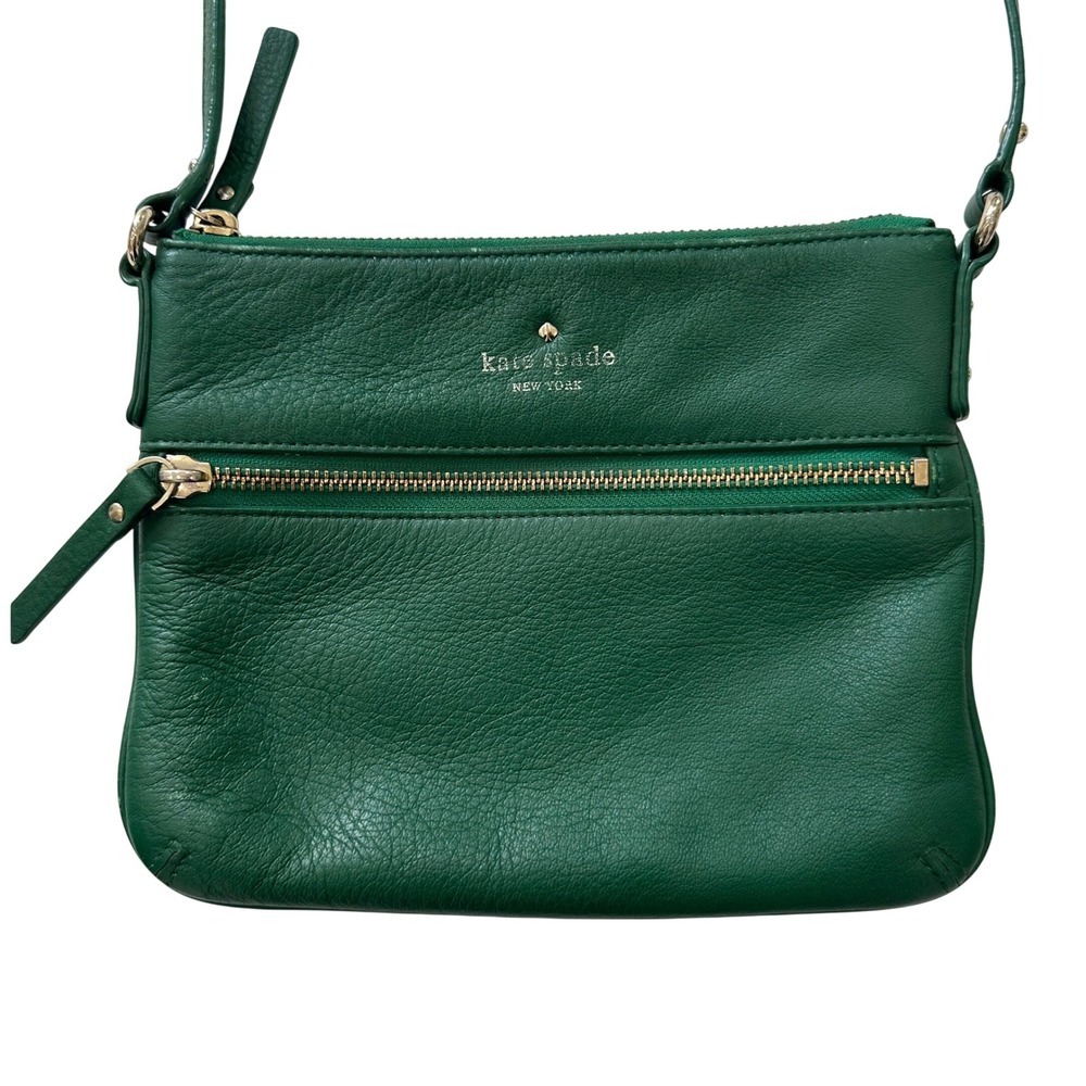 Kate Spade Crossbody Bag Women S Green Preppy Pebbled Leather Gold Zip Handbag